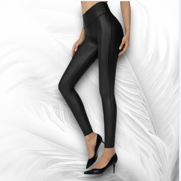 Santiny Women’s High Waist Black Leggings Shiny Look Size: M - Picture 2 of 7